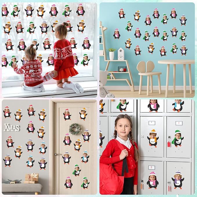 60Pcs Winter Penguin Paper Cutouts Winter Bulletin Board Decoration Colorful Penguin DIY Photo Craft Cutout Christmas Classroom Supplies for Teacher Student School Holiday Party Chalkboard Wall Decor