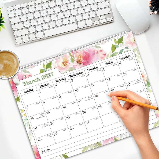 Ymumuda Wall Calendar 2026-2027,11"×14", 18 Months from JAN. 2026 to JUN. 2027, Hanging Calendar Spiral Binding, Unique Monthly Calendar for Easy Planning，Perfect for School Office Work Schedule