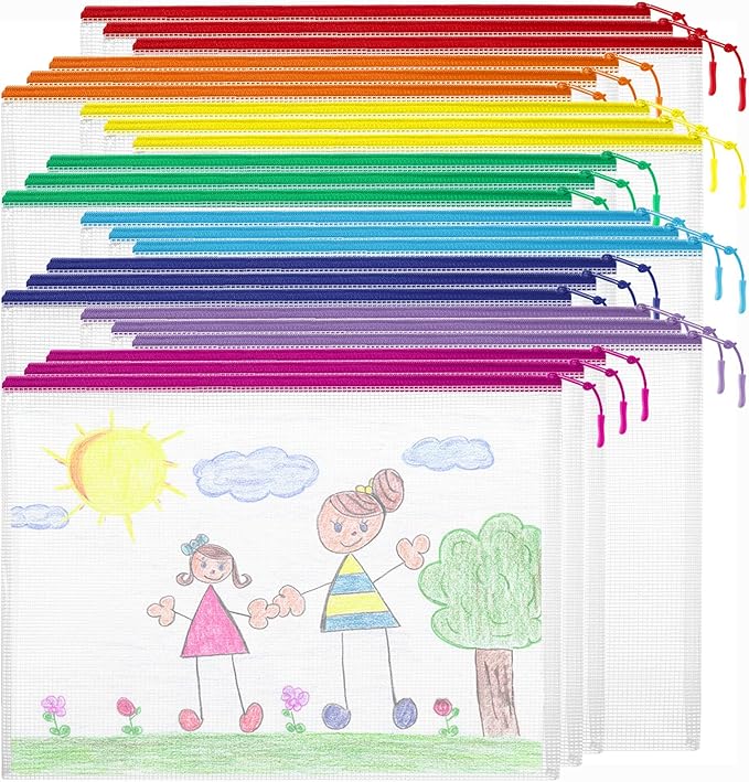 YOPCDJ 24pcs Mesh Zipper Pouch Bags Puzzle Storage Bags, A4 13x9 Inches Large Reusable Zipper Pouches for Classroom Organizing Board Game Home Organization