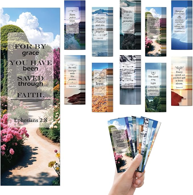 100 Pcs Christian Bookmarks, Religious Bible Verse Paper Bookmark Bulk for Women Man, Inspirational Scripture Scenery Book Mark Gift for Reading Lovers Church Accessories