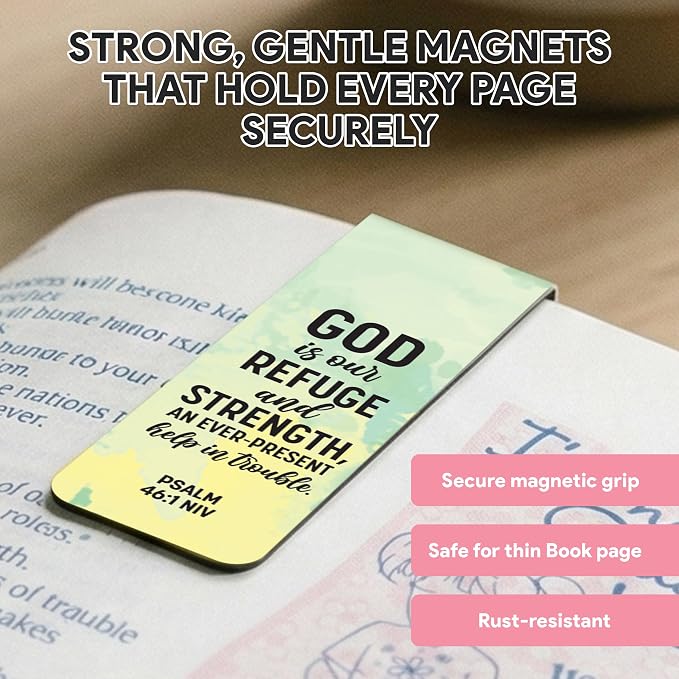 Decorably 8 Pack 0.8x2.3in Bible Verse Magnetic Bookmarks Christian, 8 Watercolor Motivational Designs Prayer Page Clips for Women & Men - Study, Devotional, Journaling, Reading, Gift