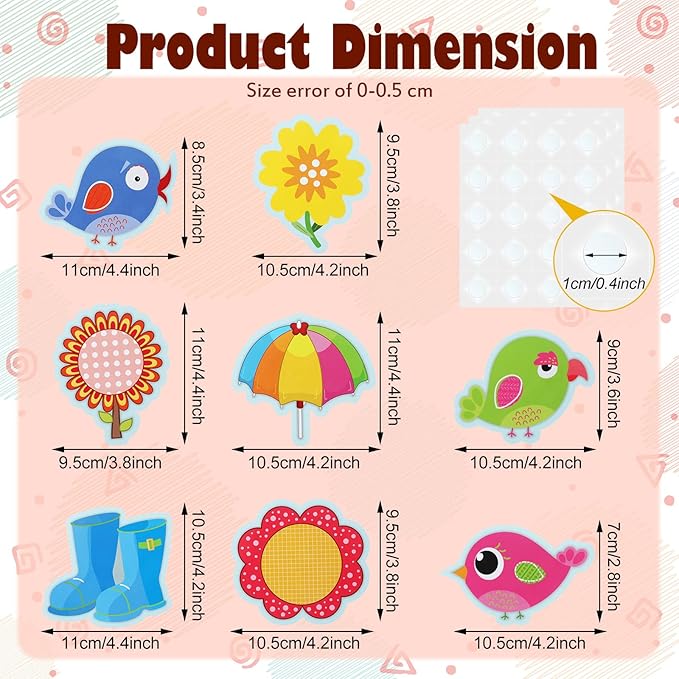 48 Pieces Boho Birds Classroom Decorations Spring Mix Cutouts Bird Bulletin Board Decorations Colorful Flowers Cut-Outs Springtime Blooms Cutouts with Glue Point Dots for Home, Classroom Supplies