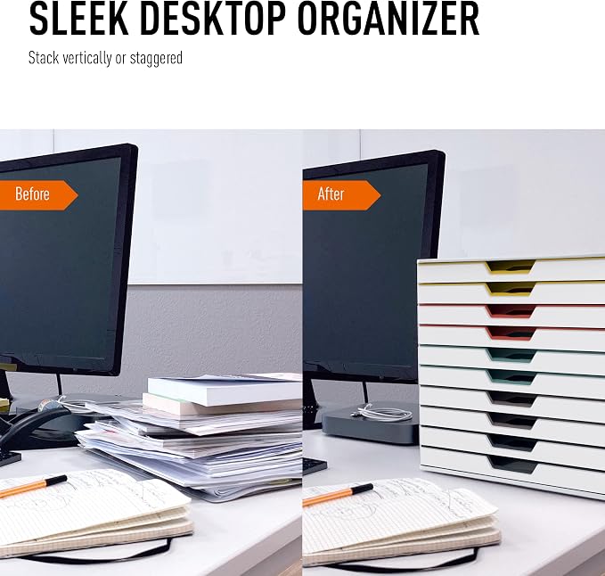 Durable VARICOLOR 10 Drawer Unit - White Desktop Drawer Set with 10 Color Coded Draws - Letter Size Files - Perfect for Storing Documents and Paper Work