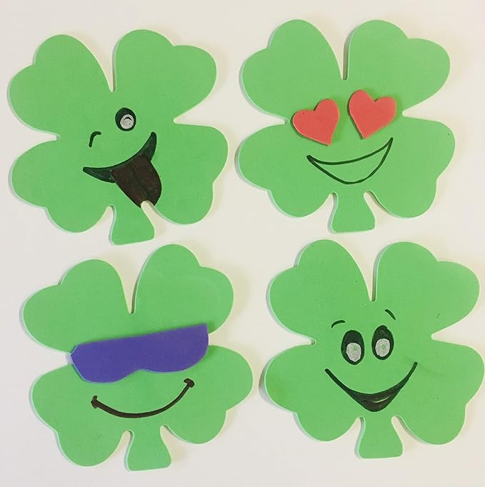 SHAPES ETC. 15 Pcs Green Assorted Four Leaf Clover Foam Cut-Outs 5.5in, Foam Shapes, St. Patrick's Day, Bulletin Board Decorations, DIY Crafts, Irish Spirit, Wall Cutouts, Made in USA