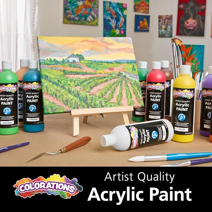 Colorations Artist Quality Acrylic Paint.12 Vibrant Colors.16 oz (473ml) - Made in United States, Paraben-Free, Non-Toxic, Acrylic Paint for Adults and Kids