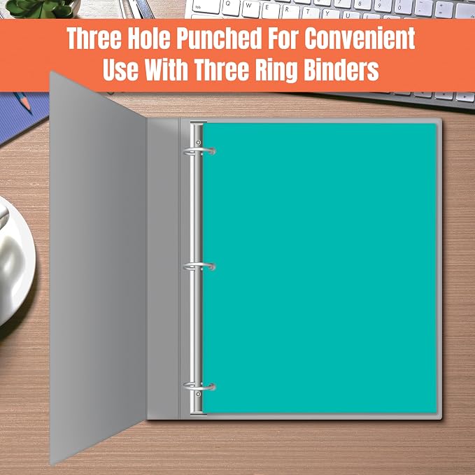 2 Pocket Folders, Assorted 7 Vibrant Colors with Complementing Interior Colors, Fits Letter Size Paper, for School, Office, Home (3 Hole Punched, 50)