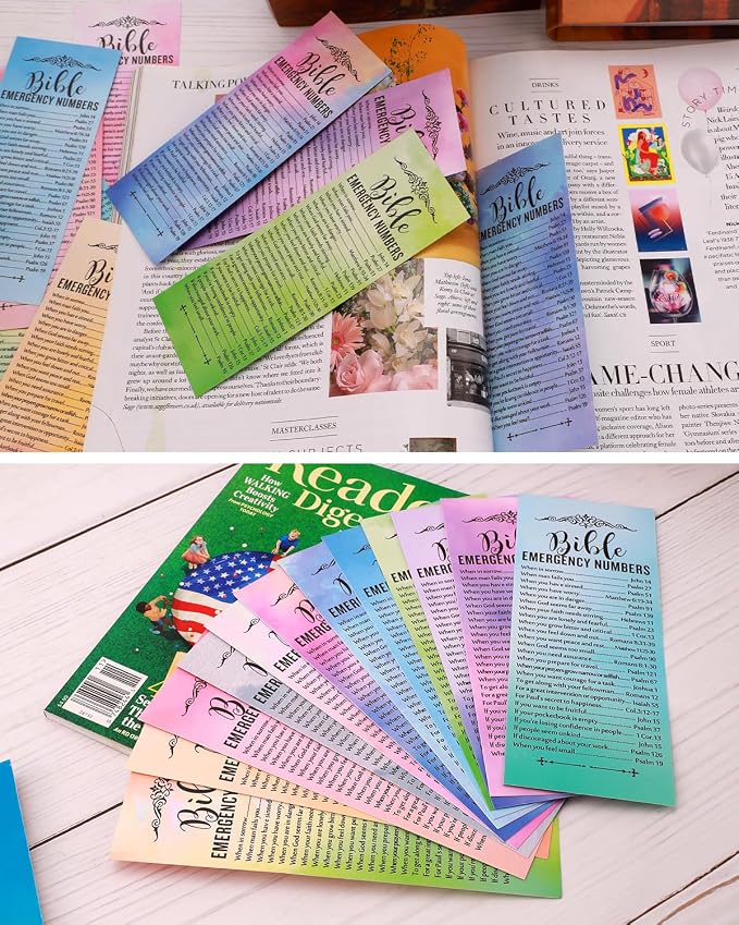 120 Pcs Bible Emergency Numbers Bookmark, Christian Bookmarks, Religious Bible Verse Bookmark, Christian Gifts for Church Supplies, Giveaways for Church Welcome Gifts Sunday (Watercolor)
