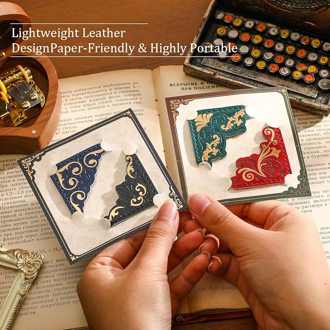 4 PCS Vintage Leather Bookmarks, Elegant Gold Stamped Corner Bookmark Retro Pattern Book Mark Book Accessories Gifts for Book Lovers Women Girls