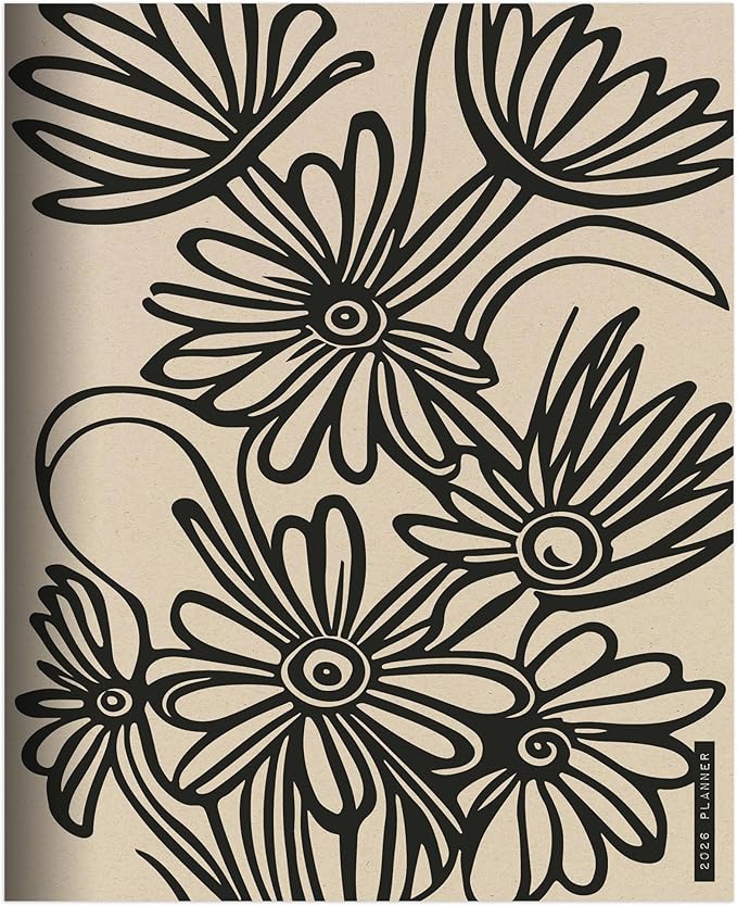 TF Publishing 2026 Drawn Daisies Medium Monthly Planner - 2 Page Spreads with Extra Large Calendar Grids and Planning Prompts - 12 Month Planner for School and Work - 6.5in x 8in