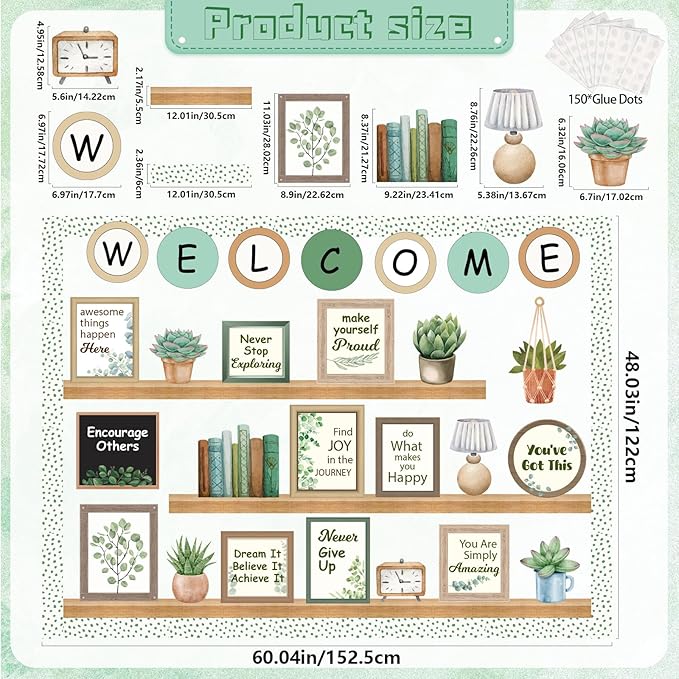 Welcome Back to School Bulletin Board Decorations, Eucalyptus Classroom Decor, Greenery Inspirational Affirmation Cutouts for Teacher Welcome Classroom School Supplies Door Wall Decor