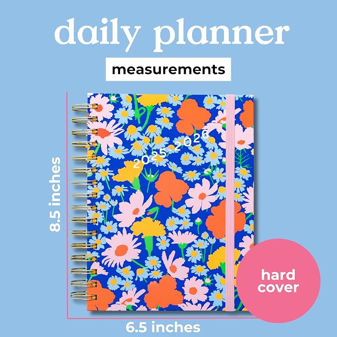 ban.do 17-Month Medium Daily and Weekly Planner Dated August 2025 - December 2026, Hard Cover Self Care Journal, Spiral Agenda with Monthly Calendar, Stickers, Art & Bonus Pages (Blue Floral)