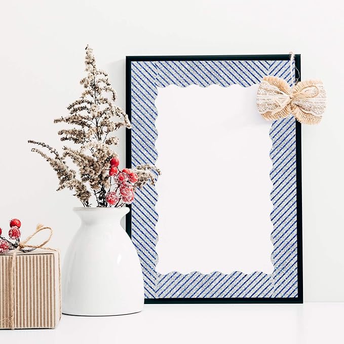 Whaline 69Ft Winter Glitter Bulletin Board Borders 5 Designs Blue Silver Snowflake Stripe Dot Decoration Trim Border for School Classroom Office Decoration