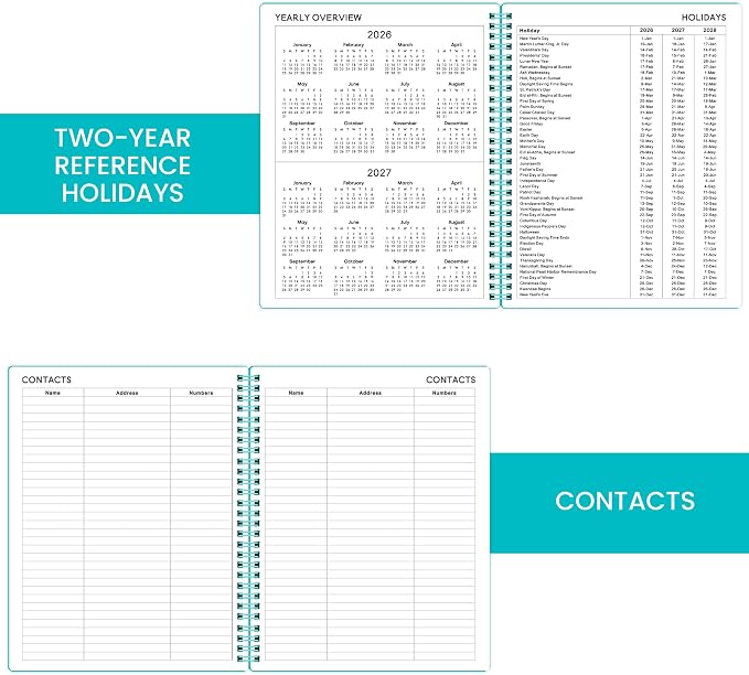 Planner 2026-2027 - Weekly & Monthly 2026-2027 Planner with Printed Tabs, Jul. 2026 - Jun. 2027, 8" x 10", Flexible Cover, Twin-Wire Binding, Premium Paper, Perfect Oganizer - Green