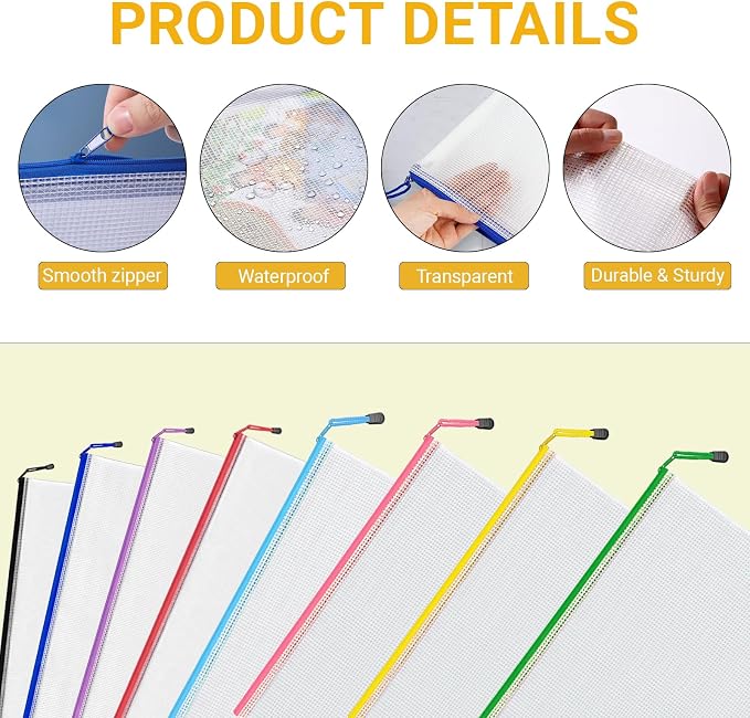 32 Pack Mesh Zipper Pouch Bags, B5 Mesh Storage Bags, Waterproof Document Mesh Bags, Zipper Bags for Organizing Office School Supplies, Toys, Cosmetics Travel Storage(8 Colors 11.4''×8.3'')