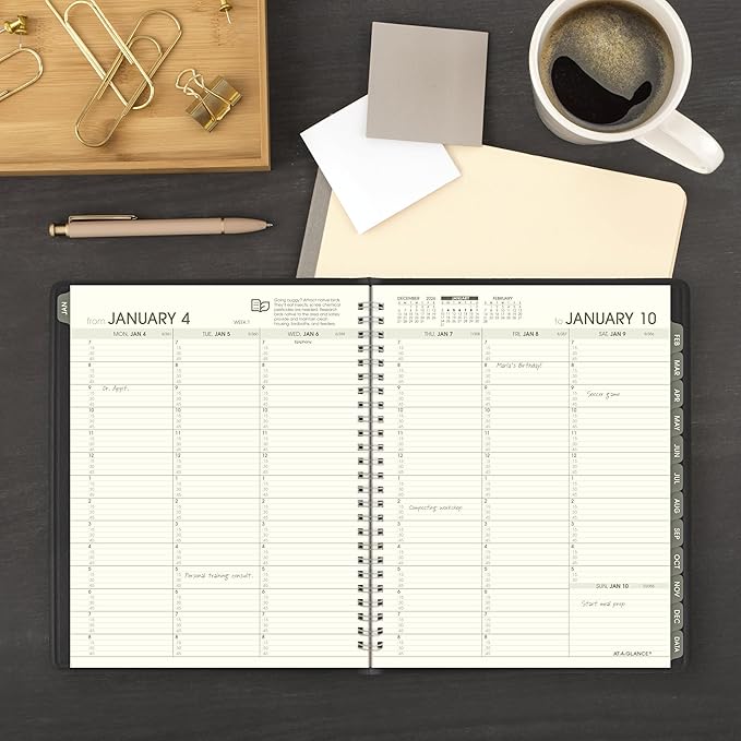 AT-A-GLANCE 2027 Appointment Book Planner, Weekly & Monthly, 7" x 8.75", Quarter-Hourly, Recycled, Black (70951G0527)
