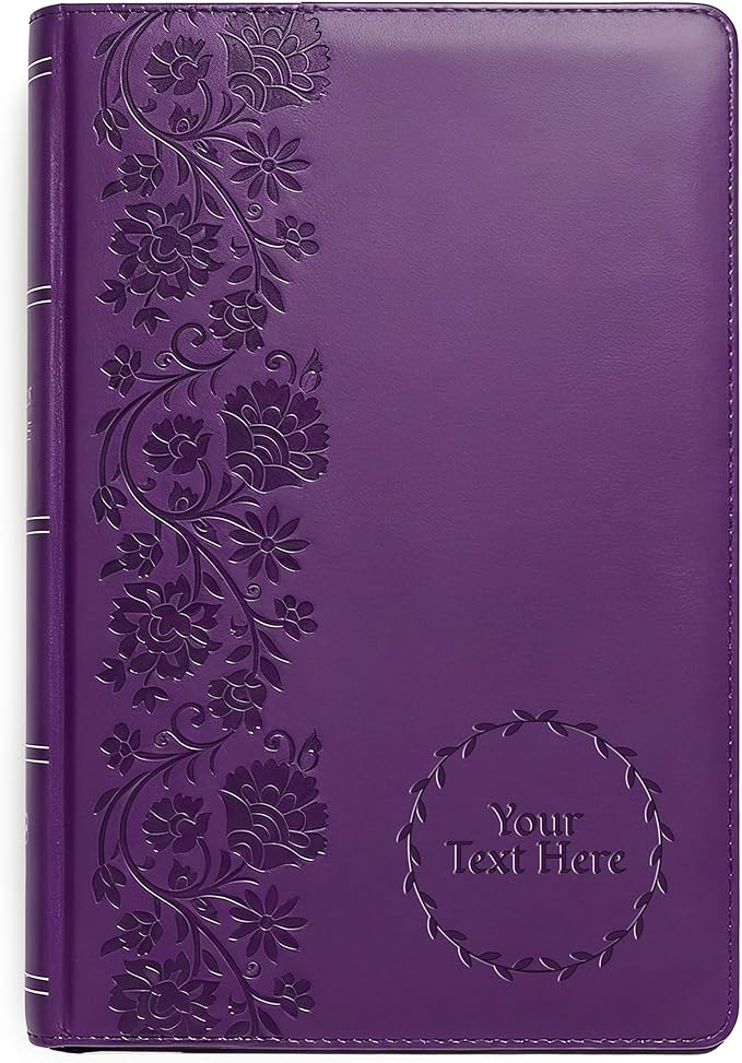Personalized NKJV Reference Bible, Custom Name Text & Design, New King James Version, Large Print, Red Letter, Cross References, Faux Leather Purple, Baptism Confirmation Gift