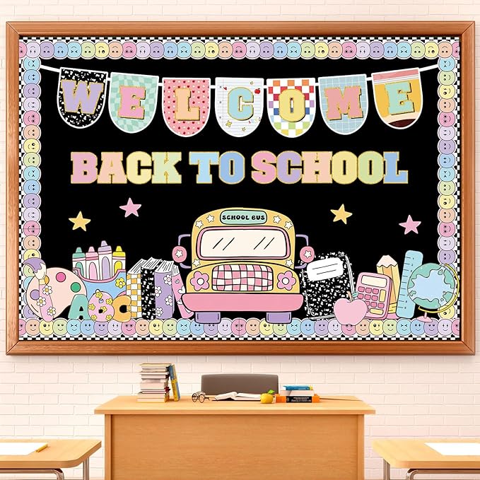 Pajean Composition Notebook Classroom Decor Welcome Back to School Bulletin Board Set Girl Style Welcome Banner Paper Cutouts Bulletin Board Borders Trim for First Day of School Classroom Wall Decor