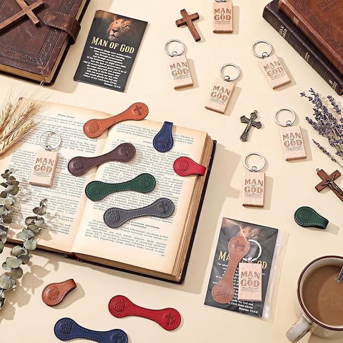 AmazingSpark 18 Sets Man of God Christian Gifts for Father's Day, Church Keychains Religious Magnetic Bookmarkers with Bible Verse Card Happy Father's Day Gifts for Father Priest Ministry (Elegant)