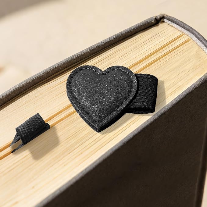 2Pcs Magnetic Leather Heart Bookmarks with Pen Holder, Cute Book Markers Clip with Gift Box, Reading Accessories for Book Lovers Women Teachers Students, Black