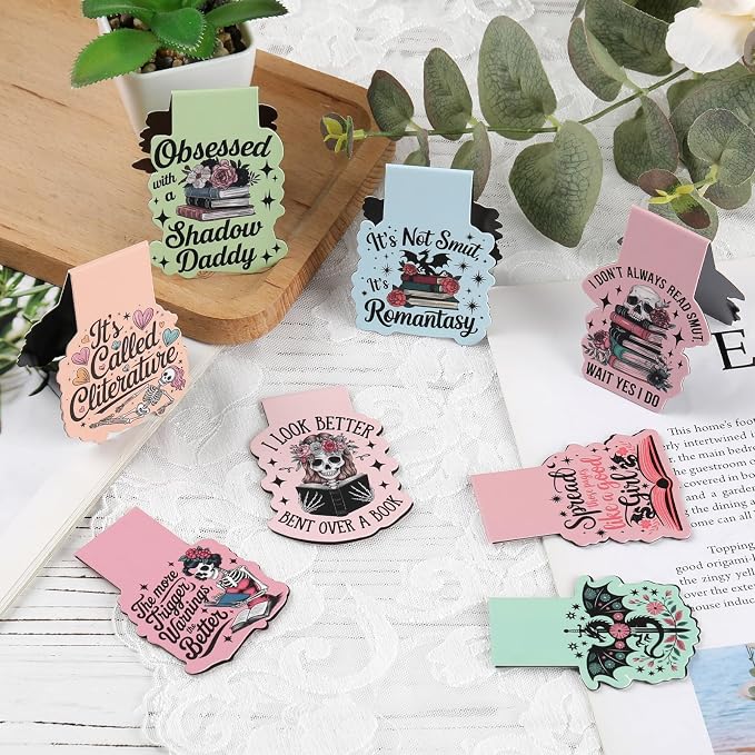 Dark Romance Magnetic Bookmarks - 8 PCs Funny Page Makers Fantasy Gifts for Women Men Book Lovers Cool Unique Dragon Skull Bulk Merch for Reading Bookish Students Teachers School Supplies