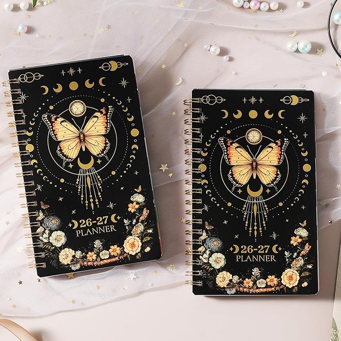 Pocket Calendar 2026-2027 - Pocket Planner 2026-2027 for Purse, Jul.2026 - Jun.2027, 4.1'' × 6.8'', Weekly Monthly Planner with Colorful Month Tabs, Strong Twin-wire Binding, Small Daily Academic Calendar - Butterfly