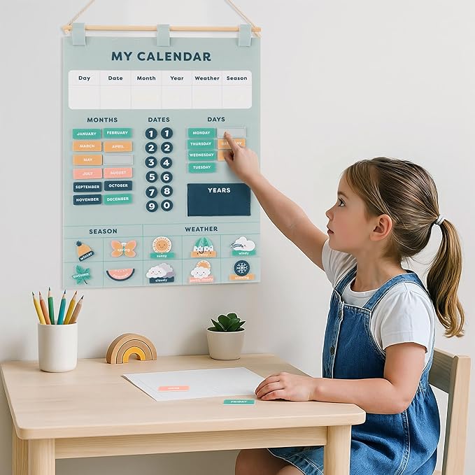 Beautiful Toddler and Kids Calendar - Perfect Homeschool Supplies With Months, Days of the Week, Season and Weather - Cute Play Room Decor Essentials for Preschool Learning & Organization