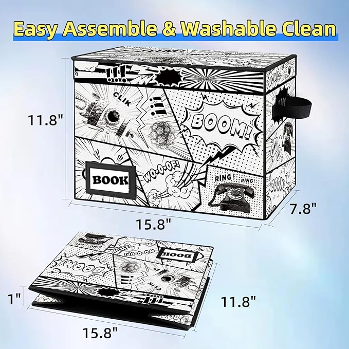 10 Pack Collection Comic Book Storage Boxes, Protector Organizer 15.8" X 7.8" X 11.8" Collapsible Short Box Holds 160-180 Comic Book Heavy Duty Bin Container Holder Shelf