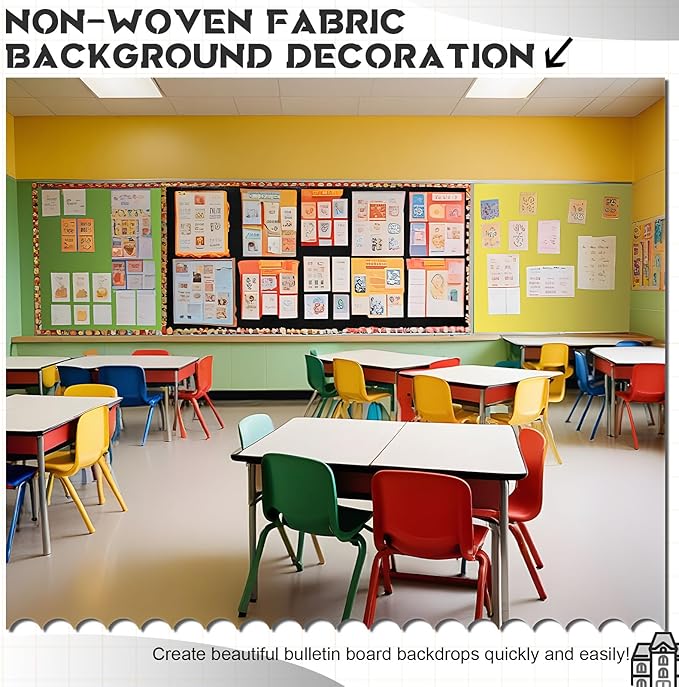 Hahafelt 16 in x 40 Ft Fabric Bulletin Board Roll Classroom Non Woven Fabric Background Decorations Waterproof Wrinkle Resistant Bulletin Board for Back to School Wall Decor(Black,Pure)