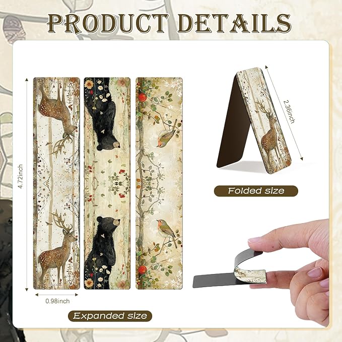 30 Pcs Woodland Animals Magnetic Bookmarks, Vintage Watercolor Animals Bookmark Bulk for Women Man, Forest Trees Book Mark Gift for Reading Lovers Library Accessories