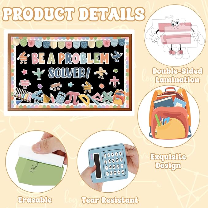 Boho Math Bulletin Board Set Mathematics Symbol Paper Cutouts Be A Problem Solver Bulletin Board Back to School Classroom Decorations for Teacher Educational Elementary Middle Schools Wall Decor