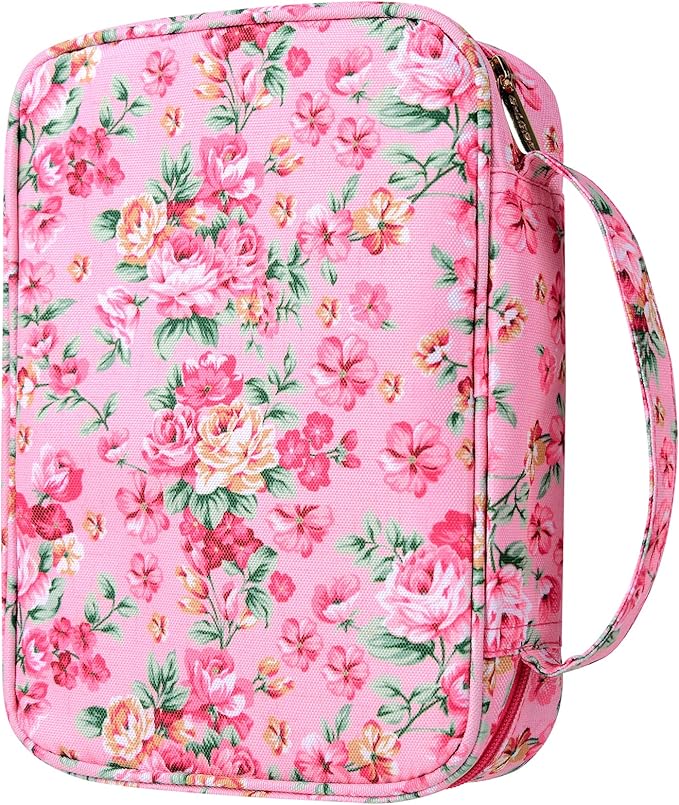 G-LEAF Bible Cover Case/Book Cover, Bible Case for Women Girls, Bible Cover Bags Floral Pattern With Handle Fits for Standard Size Bible, 9.5x6.7x2.5 In