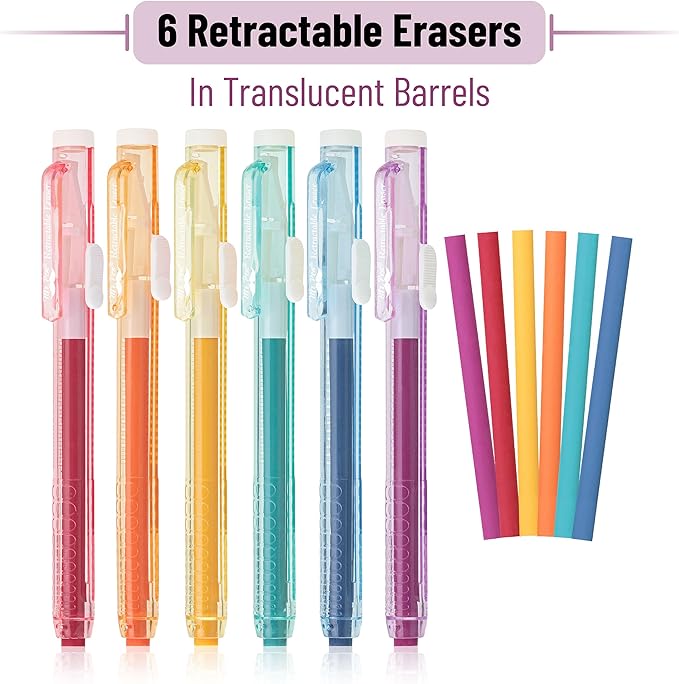 Mr. Pen- Retractable Mechanical Eraser Pens, 6 Pack, Vintage Colors, Latex-Free Precision Pencil Erasers for Artists, Students, Drawing, Sketching & Drafting