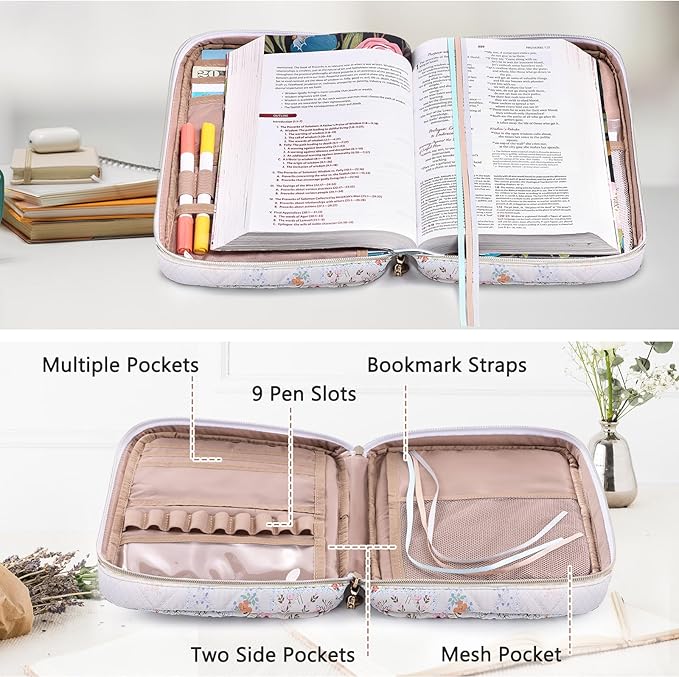 Bible Cover for Women - Soft Bible Case - Carrying Book Case for Bible Accessories - Bible Holder Case for Women - Girls Bible Bag - Bible Carrier - Bible Sleeve - Church Bag