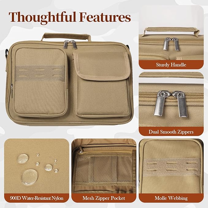Tactical Bible Cover for Men, Bible Carrying Case with Multiple Pockets & Top Handle & Shoulder Strap & MOLLE System, Bible Bag for Church, Study, Travel, Bible Protector and Christian Gift (Apricot)