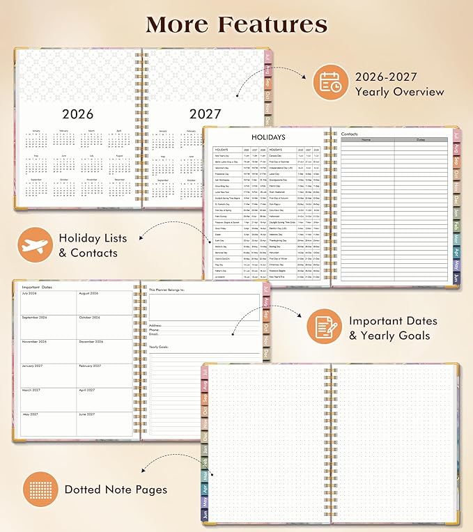 Academic Planner 2026-2027, Hardcover Weekly and Monthly Calendar Planner from July 2026 - June 2027, 6.1" x 8.2" A5 Daily Agenda with Tabs, College School Organizer for Student Teacher, Vibrant Watercolor