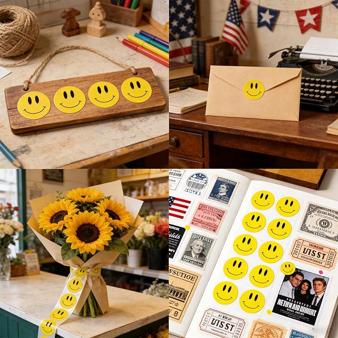 500 Pcs Yellow Smiley Face Stickers - 1 Inch Happy Face Stickers Round Roll Smile Sticker Emoticon Reward Labels for Classroom, Teachers, Party Favors, Scrapbooking, (Yellow Smile)