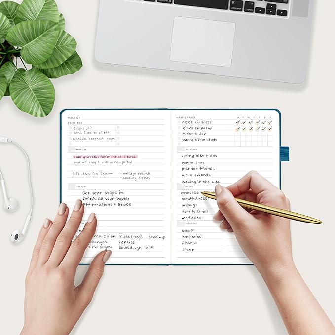 And Per Se Undated Weekly Planner 2026, A5 size Leather Hardcover Planner with Goals & Habit Tracker – ADHD Planner & Productivity Journal (Dark Turquoise)