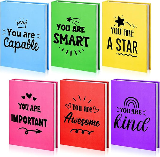 AmazingSpark 6 Pcs Stretchable Book Cover Reusable Protector for Hardcover Textbooks up to 9 x 11 in, Inspirational Colored Quotes Book Covers Washable Textbook Protector Back to School Gift Supplies