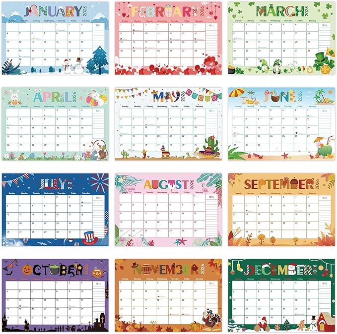 GuassLee Desk Calendar 2026 - Colorful Desk Calendar from Sep. 2025-Mar. 2027, 17 x 11.5 inches, 19 Monthly Calendar with Hanging Rope, Notes and Large Ruled Blocks for Home School Office