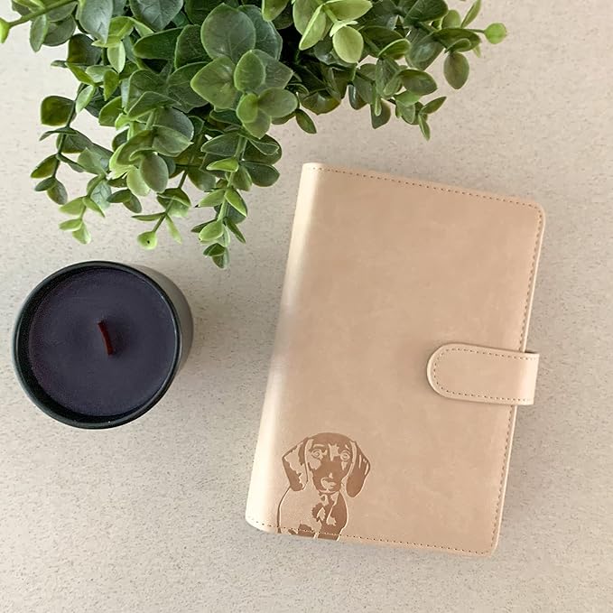 Dachshund Planner – PU Leather Exterior, Metal Loose Leaf Ring Binder, 100gsm Paper (Beige)