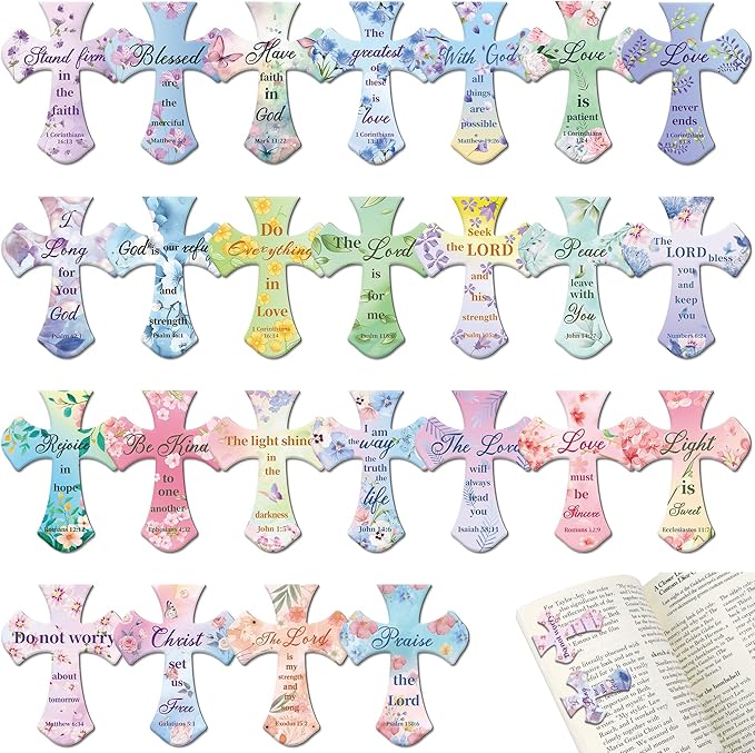 25Pack Magnetic Bookmarks Christian Bookmarks Bulk Cross Bible Bookmark for Reading Women Men Kids Teacher Book Lovers Gifts, Religious Magnet Bookmark Clips Cute Personalized Book Markers (Flower)