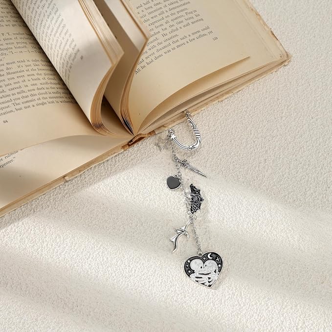 Gothic Metal Bookmark Gifts - Silver Dark Romance Bookmarks for Women Men Book Lovers Skull Sword Charm Pandent Page Marks Merch School Reading Accessories Bookish Birthday Graduation Gift
