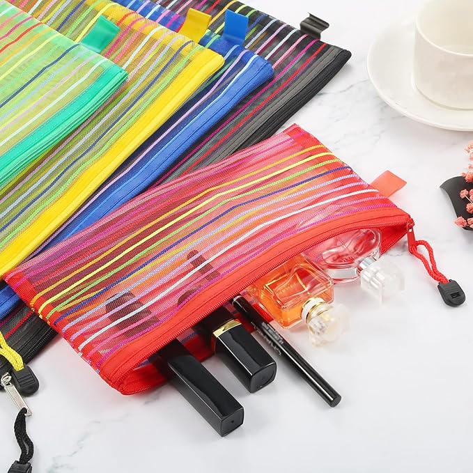 HESTYA 30 Pcs Mesh Zipper Pouch Bags for Organizing 5 Sizes, 5 Colors Large Small Pouch Bulk Cosmetics Purse Toiletry Travel Cases Multipurpose Makeup Document File Storage for Home Offices Supplies