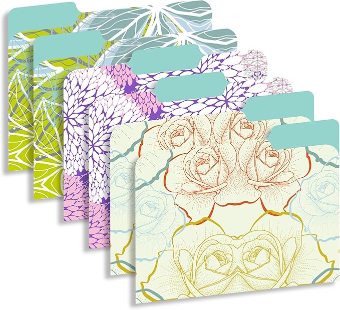 New Generation - 12 Pack Decorative 1/3 Cut Tab File Folders with Patterns Designs, Heavyweight, Letter Size (9.5" x 11.5") Laminated, Fashion Folders, for Home or Office. (Floral)