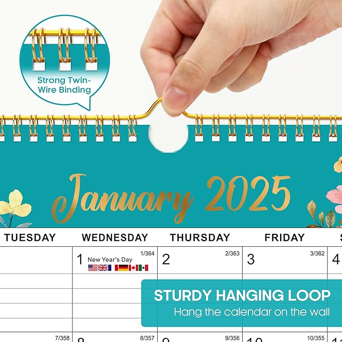 Calendar 2025-2026, Monthly Wall Calendar from January 2025 to June 2026, 11.5" x 14.7", Spiral Binding Hanging Wall Calendar, Perfect for Home or Office, Floral