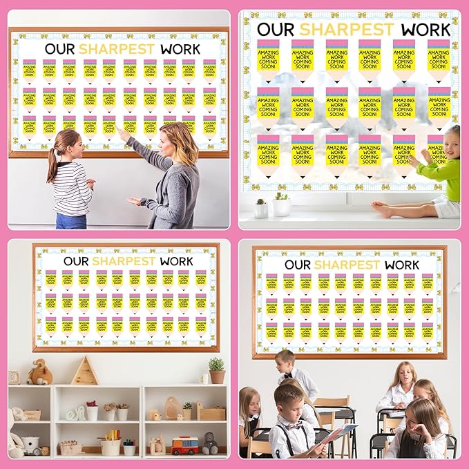 32Sets Student Work Display Bulletin Board Set Large Pencil Bulletin Board Decorations Cutouts Inspirational Student Works Display Classroom Wall Decor for Teacher Motivational Back to School Supplies