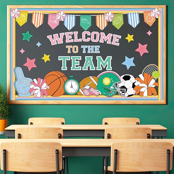 Spring Sports Motivational Bulletin Board Set Football Basketball Soccer Baseball Teamwork Classroom Decor Growth Mindset Cutouts Inspirational Bulletin Board for School Game Wall Decor Party Supplies
