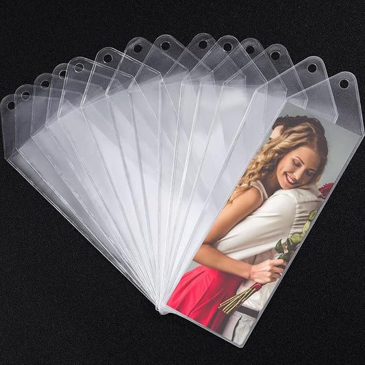 Blulu 110 Pieces 2x6 Inches Clear Bookmark Sleeves Plastic Bookmark Holder Blank Photo Booth Frames Vinyl Cover for Wedding Photo Strips Graduation Gift Office Party Favors