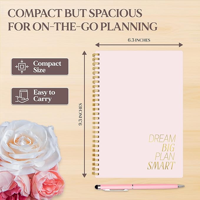 Decorably 168 Pages Undated Daily Notebook for Work with Hourly Schedule - 6.3x9.3in Gold Spring-Bound, with Top Priorities, to-dos, Notes, Ideas & Inspirational Quotes - Home, School, Office