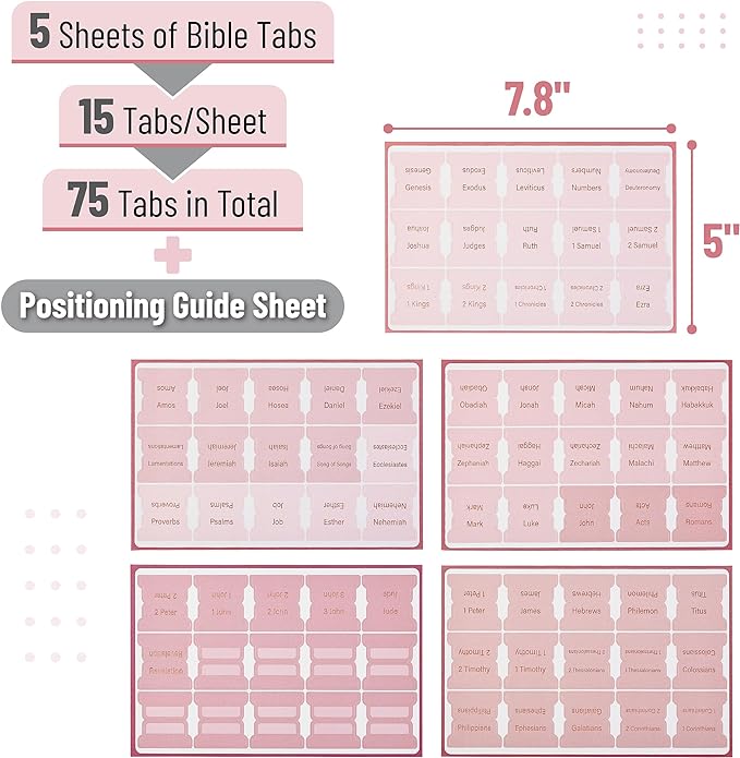 Mr. Pen- Bible Tabs, 75 Tabs, Pink Shades, Gold Foil Lettering, Laminated Bible Tabs for Women and Men, Bible Tabs for Study Bible, Bible Index Tabs, Bible Book Tabs, Bible Labels Tabs